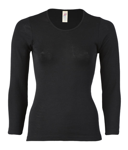 Wolle/Seide Langarm-Shirt für Damen in Schwarz von Engel Naturtextilien