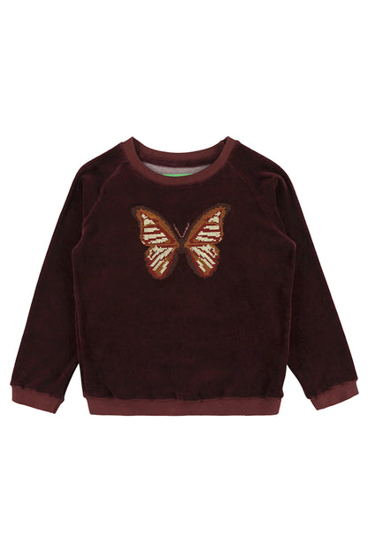 Velours Pulli in Port Royale mit Schmetterling