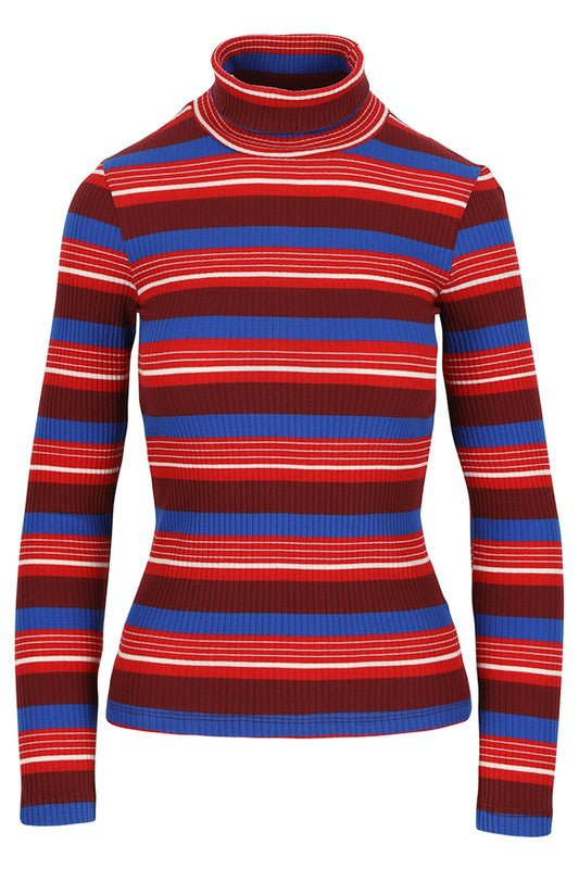 SALE -50%: Rollkragen-Pulli Rot/Bordeaux/Blau gestreift von Lily Balou